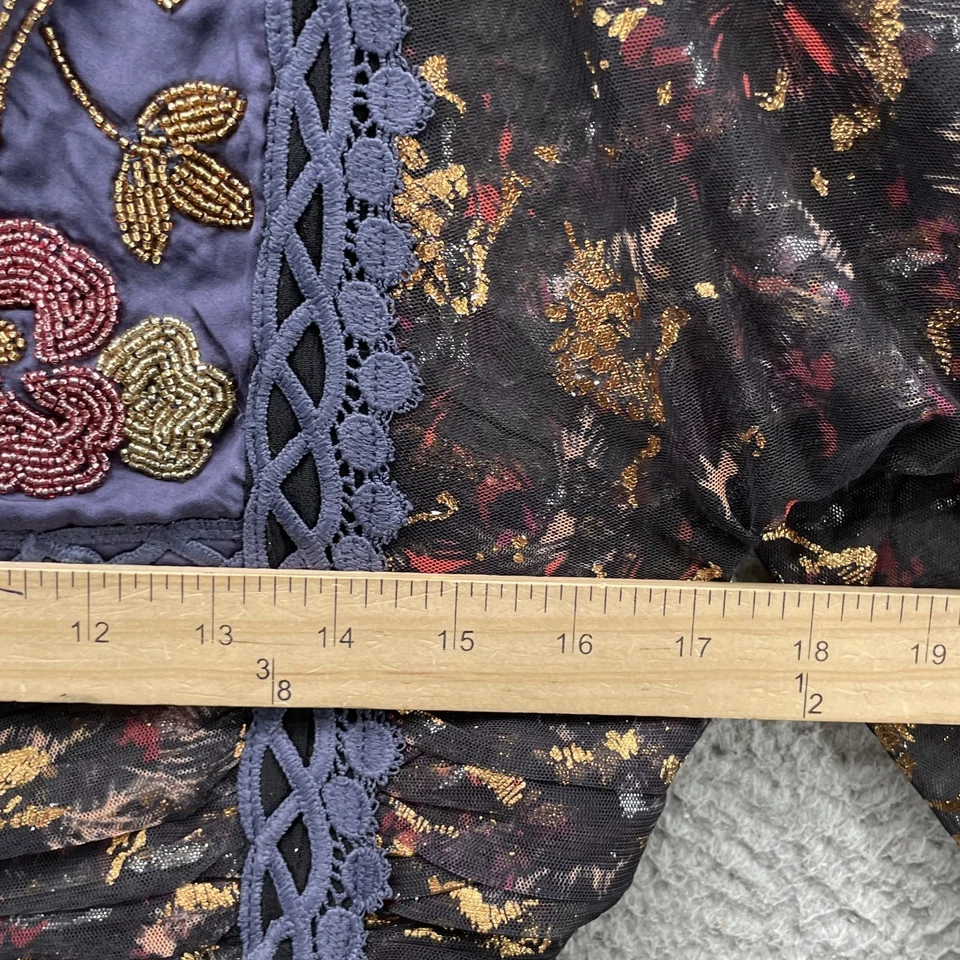 Top Free People Camille Mujer Grande Corto Boho Floral Cuentas Años 70 Elegante Vanguardia Foto 4 de 4