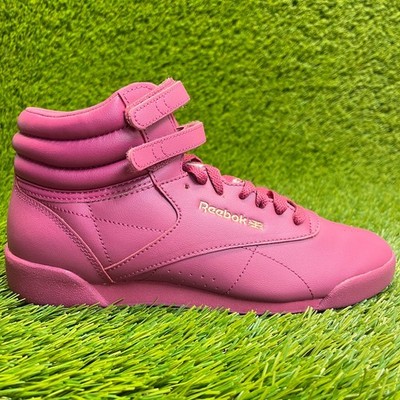 Reebok Freestyle High Girls Size 5.5Y Purple Athletic Leather Shoes Sneakers
