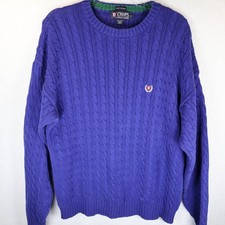 Chaps Ralph Lauren Mens Cable Knit Sweater Navy Blue 100% Cotton Large