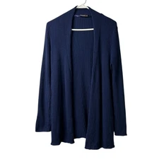 J.McLaughlin Cashmere Open Front Cardigan Women’s Medium Navy Blue Ribbed Duster