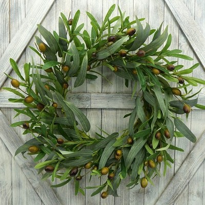 20 inches Artificial Green Olive Wreath Greenery Wreath with Olive Leaves, Be...