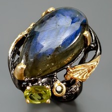 Handmade 30 ct Natural Labradorite Ring 925 Sterling Silver Size 7 /R430450