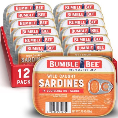 Bumble Bee Sardines in Louisiana Hot Sauce, 3.75 oz Ounce (Pack of 12)