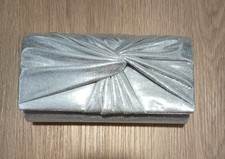 Vtg NEW nos Shiny Silver Metallic GLAM Formal Dressy Evening Clutch Purse