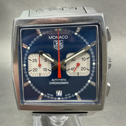 Tag Heuer Monaco Steve McQueen Watch Men 38mm Blue Dial Steel Chrono Serviced