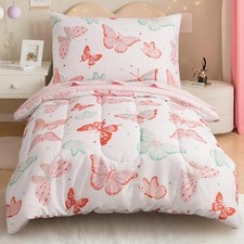 4 Piece Bedding Set - Soft Breathable Bedding Set for Girls, Toddler Butterfly
