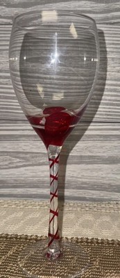 Pier 1 Imports Clear Champagne Flute Red Teardrops Swirl Stem