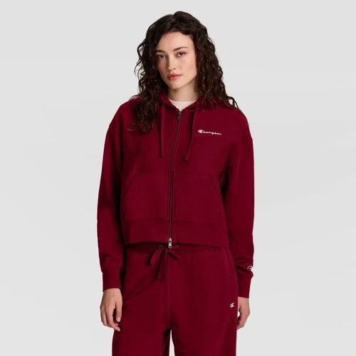 Champion Women's Cropped Hooded Fleece Zip-Up Hoodie - Cabernet L Champion Women's Cropped Hooded Fleece Zip-Up Hoodie - Cabernet L