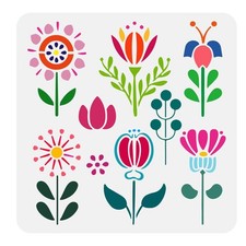 FINGERINSPIRE Folk Art Flowers Painting Stencil 11.8x11.8