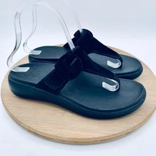 Vionic Activate Sandals Womens 7 Black Suede Orthotic Wedge Flip Flop