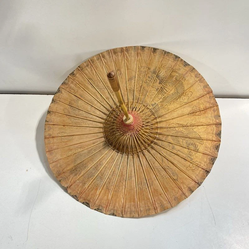 Chinese Handmade Dragon Pattern Wood Umbrella Traditional Home Decor Art Display - Image 3 of 4