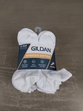 Gildan 12 pairs Men's Stretch Cotton No Show White Socks Shoe Size 6-12 NWT