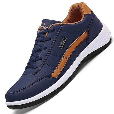 Men PU Leather Sneakers Casual Breathable Non Slip Vulcanized Leisure Shoes