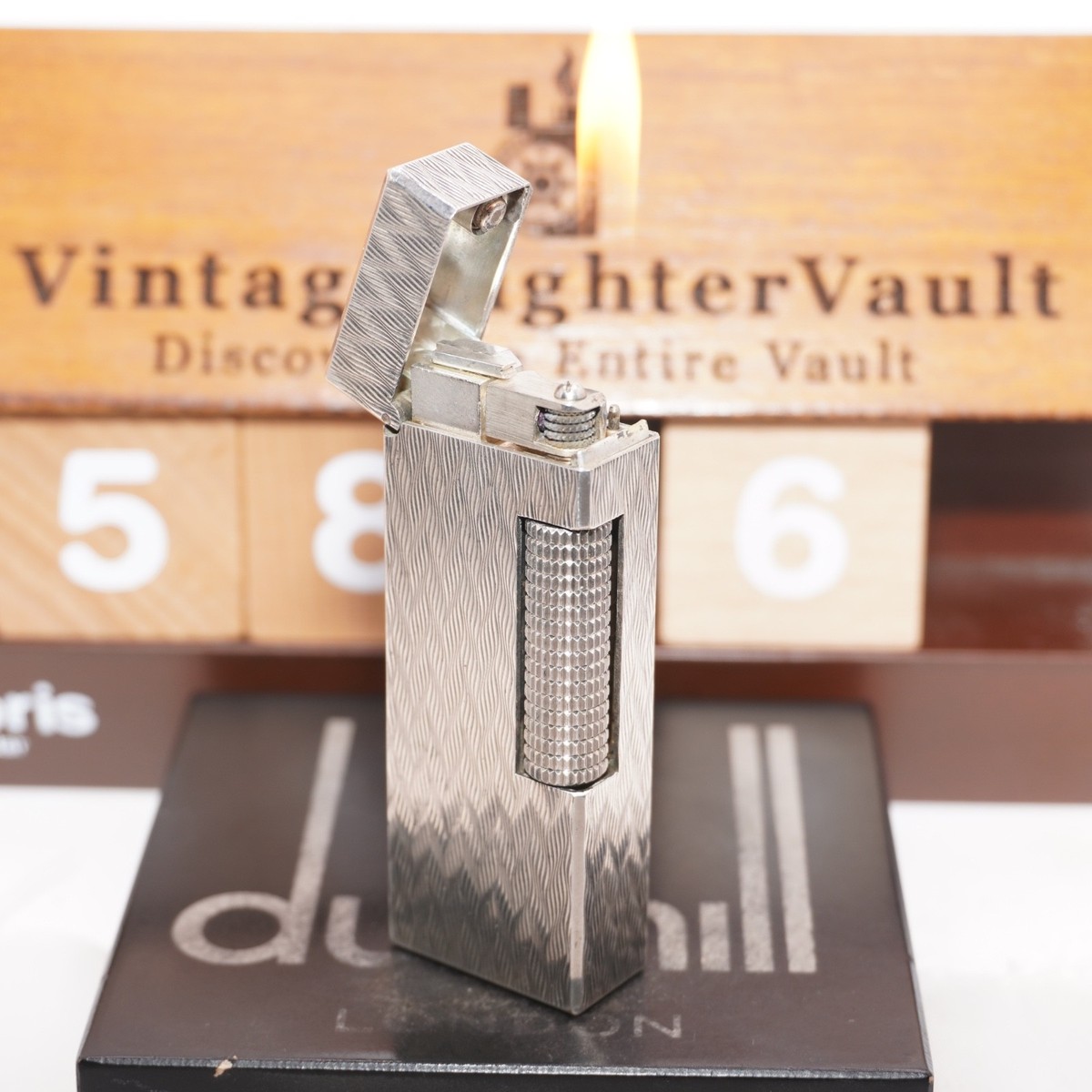 Dunhill Rollagas Lighter Silver CHEVRON Pattern _Ultrasonically 