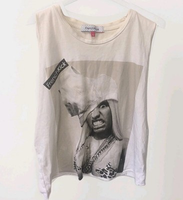 FrenchKick Damen Tanktop Gr. S Nicki Minaj Grafik Print Shirt Weiß Ärmellos