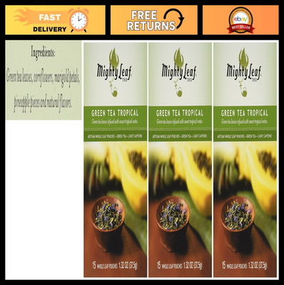 Tropical Green Tea Bags - 15 Pouches Each, Pack of 3, Refreshing Herbal Blend
