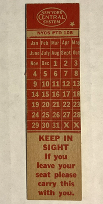 #ad New York Central System NYCS PTD 108 Punch Card Travel Train Railroad Ephemera $23.95