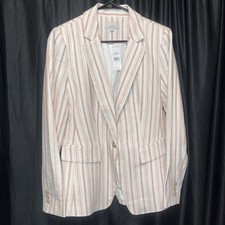 Loft NWT Linen Blend Striped Blazer 6 Coral Cream Button MSRP 160