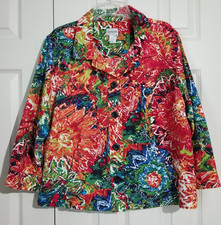 Chico's Jacket Size 3 US XL Multicolor Cotton Silk Artsy Boho Button Pockets