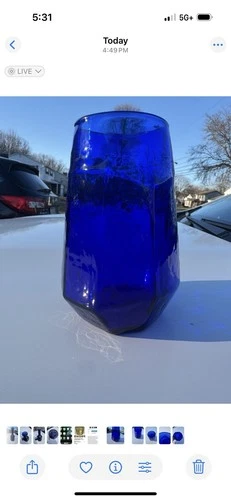 BLENKO ART GLASS SAPPHIRE COBALT BLUE FACET GLASS VASE DON SHEPPARD 1981