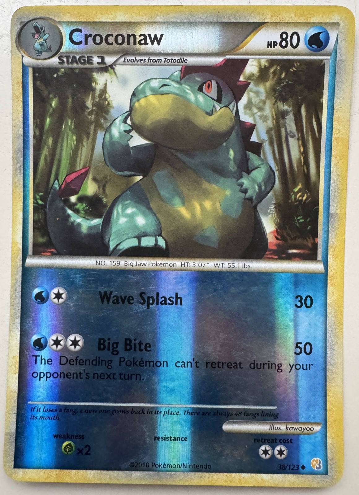 Pokemon CROCONAW 38/123 Reverse Holo (2010 HeartGold SoulSilver) LP/Light Play