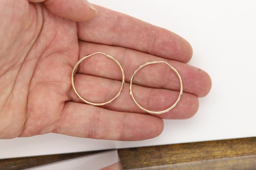 Gold Creolen Ohrringe Endlos Verschluss Echt 14k Creolen 1,25' Zoll Diamantschliff Textur - Bild 5 von 6