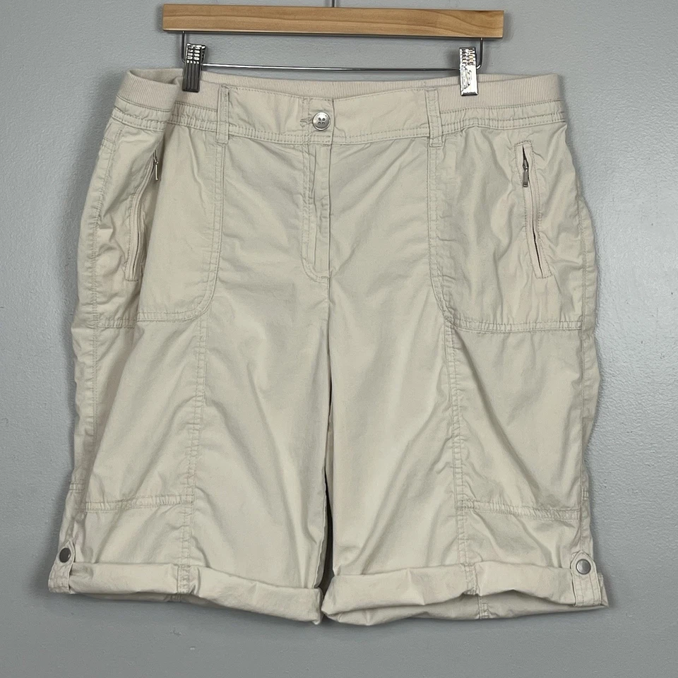 Chico’s 卡其色棉质氨纶卷带弹力腰百慕大短裤,XL 短款。 — 第 2/4 张图片