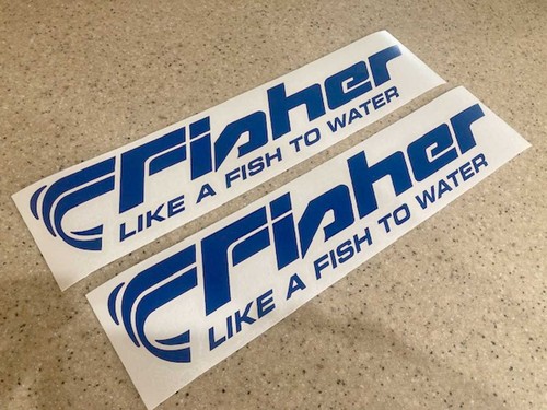 Fisher Vintage Boat Decals Blue Vinyl Pair 14" + FREE Shipping and Fish Decal! - Foto 1 di 2