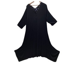 Romans Womens Dress Black Plus Size 22/24 1X Snap Button irregular hem Flared