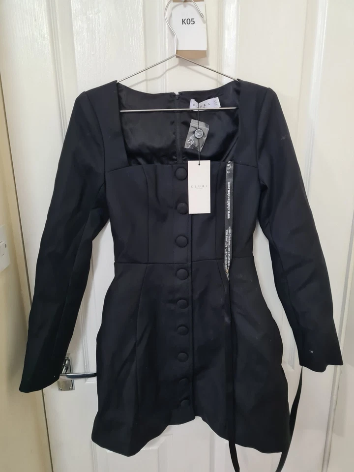 Club L Andie Black Tailored Square-Neck Mini Dress - Image 2 of 4