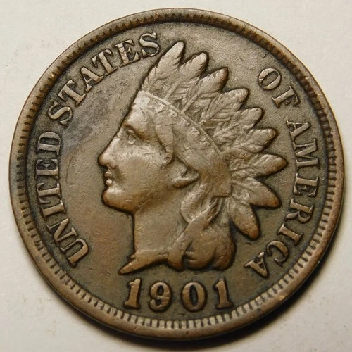 1901 Indian Head Cent Penny  F-VF   "Not Cleaned -Actual Coin Pictured"