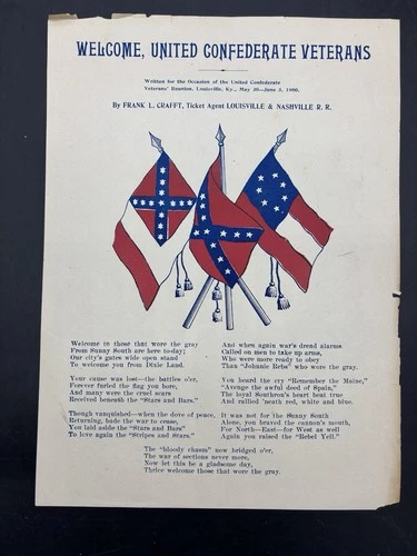 1900 Broadside United Confederate Veterans Reunion Songsheet Civil War