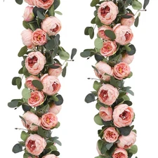 2 Pack Artificial Flower Garlands 11.2FT Eucalyptus Garlands with Flowers 8 H...