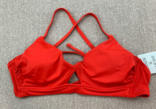 Shade Shore Underwire Cross Back Bikini Swimsuit Top Womens 34DD Red