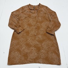 Massini Dress Womens L Brown Polka Dot Ruffle Neck 3/4 Puff Sleeve Shift Short