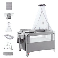 Ufurniture 4 in 1 Foldable Baby Portacot Diaper Changer Bedside Crib Mattress