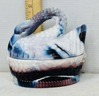 HSINCHU GLASS TAIWAN. VINTAGE PURPLE /wht SLAG MILK GLASS Nesting SWAN Safe Ship