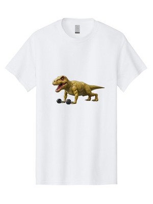 T-Rex-With-Dumbbell-1 Mens Graphic Tee, 100% Cotton, Casual Summer Wear
