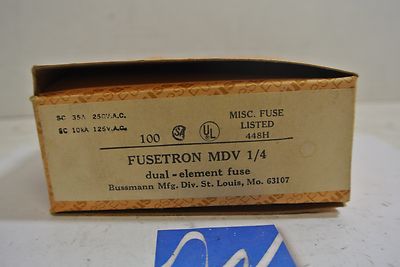 Box of 100 NEW Fusetron MDV 1/4 Fuses 250v Dual Element 