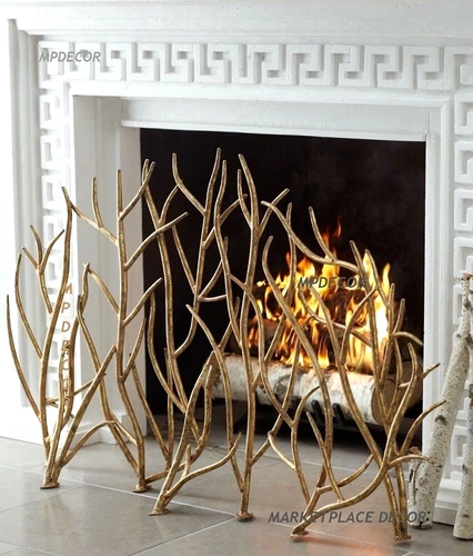 Gold Branches Fireplace Fire Screen Hand Forged Iron Twigs  ~ Uttermost 18796 - Picture 2 of 7