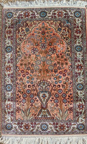 Alfombra/alfombra de oración de seda fina de Cachemira - Imagen 3 de 10