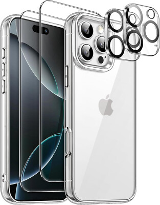 5 in 1 Hülle für iPhone 16 Pro Max mit 2x Gehärtetem Glas +2x Kameraschutz Klar