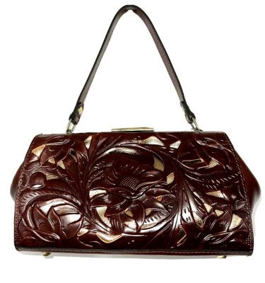 Patricia Nash Bovino Cut Out Tooled Leather Frame Satchel-British Tan-NWT-$199