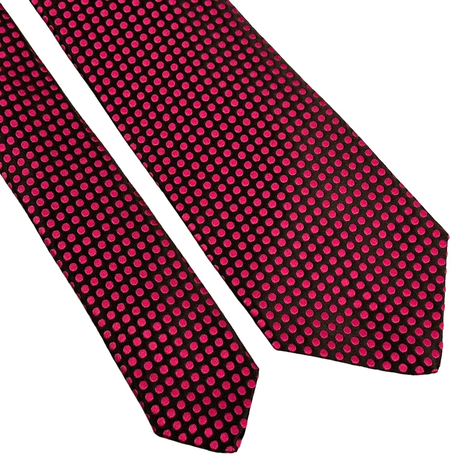 Kiton Napoli Italiano 100% Seda Rosa Lunares Negro Para Hombre Vestido Cuello Corbata Usado en Excelente Condición Foto 2 de 4
