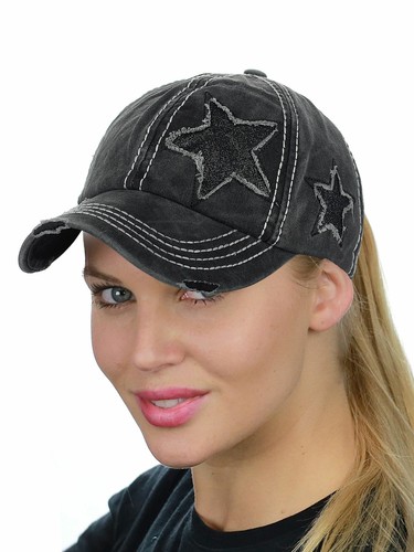 C.C Ponycap Messy High Bun Ponytail Adjustable Glitter Star Distressed Baseball - Picture 15 of 38