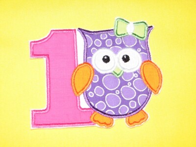 Cute Owl Number 1 Birthday  5 inch  Iron on Embroidered Applique Patch