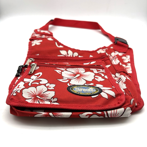 Vintage 90s Y2K Hawaii Spirit Red Hibiscus Print Crossbody Bag w/ Cell Pouch - Picture 5 of 18