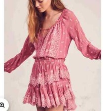 LoveShackFancy Tea Rose Pink Floral Embroidered Mini Dress Small
