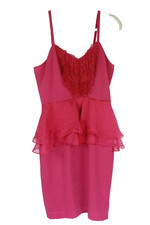 Hot Pink Ruffle Peplum Cocktail Dress Strappy Sleeveless Small XS