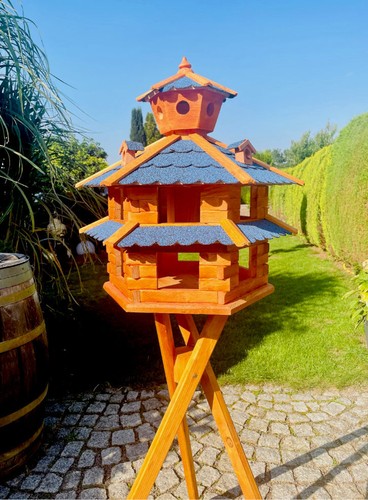 Villa para pájaros DARLUX XXL hexágono doble piso casa para pájaros + soporte marrón/azul - Imagen 3 de 5